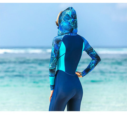 Ladies One-Piece Hooded Full Body Dive Skin.